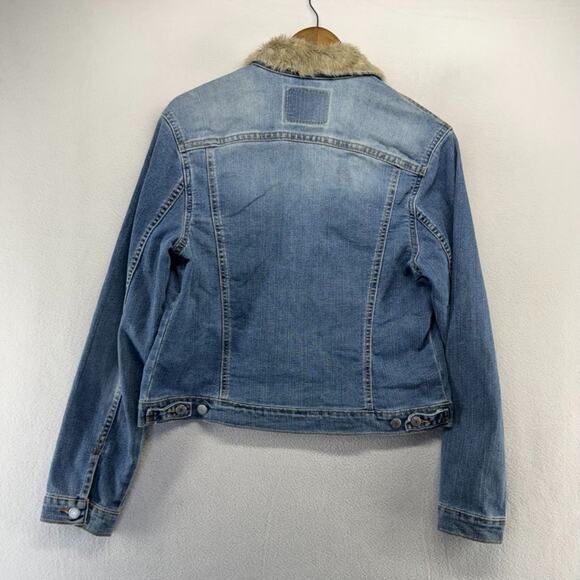 Vintage Levis Denim Jacket Women's Large MIS blue Fur Collar 77735-0361 Cropped - Picture 10 of 11
